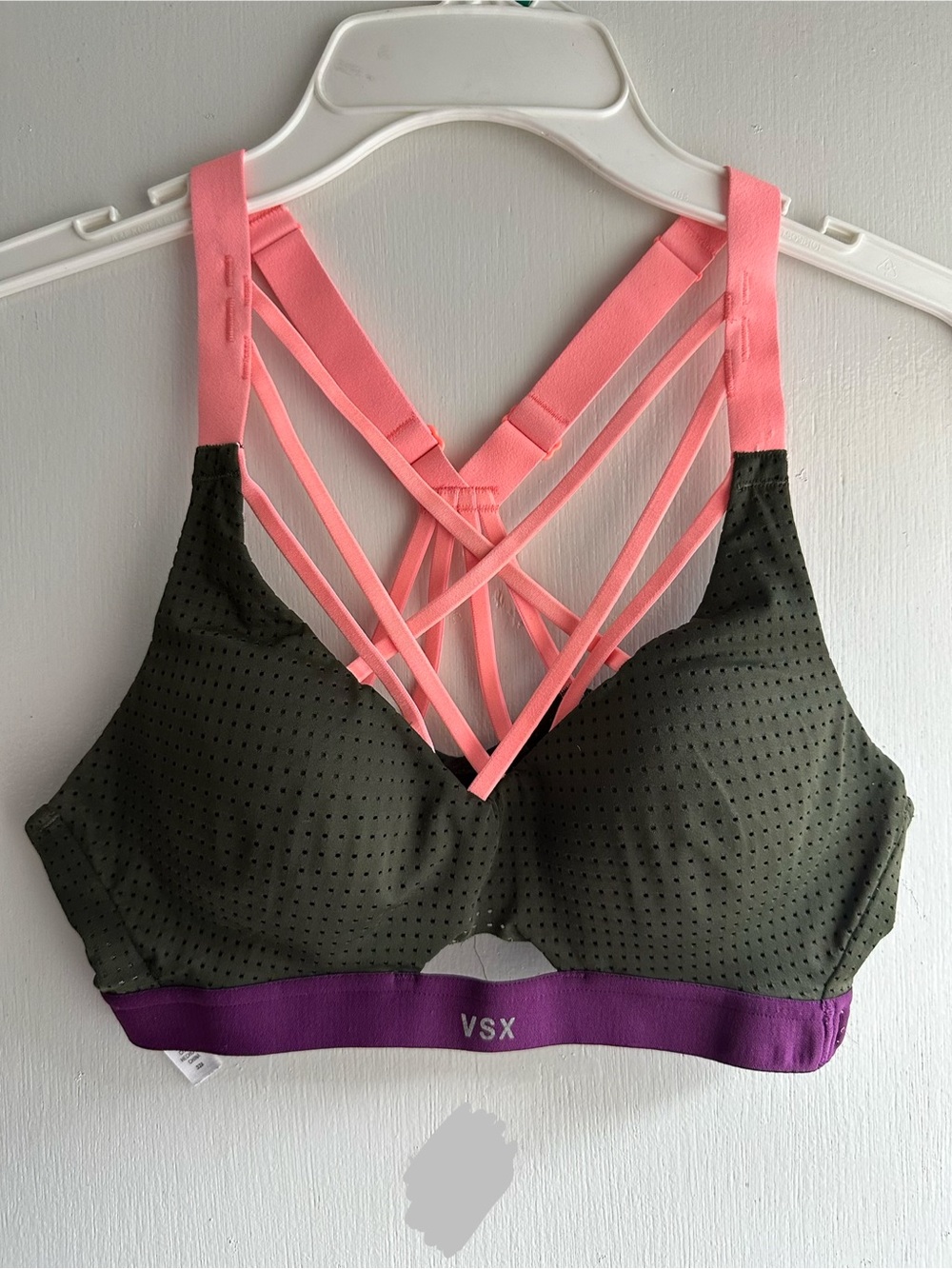 Victoria's Secret VSX Sport Bra 32A Strappy Padded Green Pink Purple Athletic
